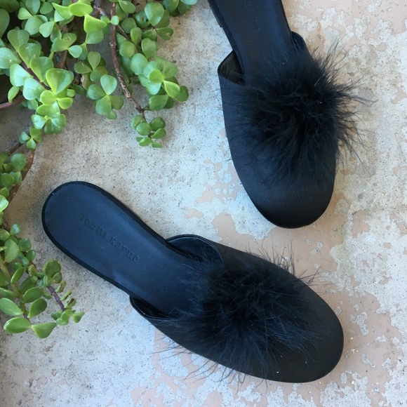 Jenni Kayne Shoes - Jenni Kayne Satin Feather Slippers Flat Mules
